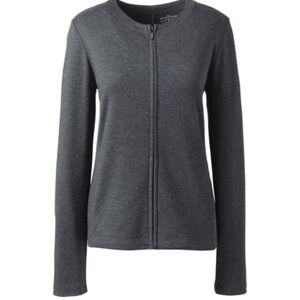 Lands End gray Cotten blend Zip Crew Cardigan Fall Normcore basic minimalist